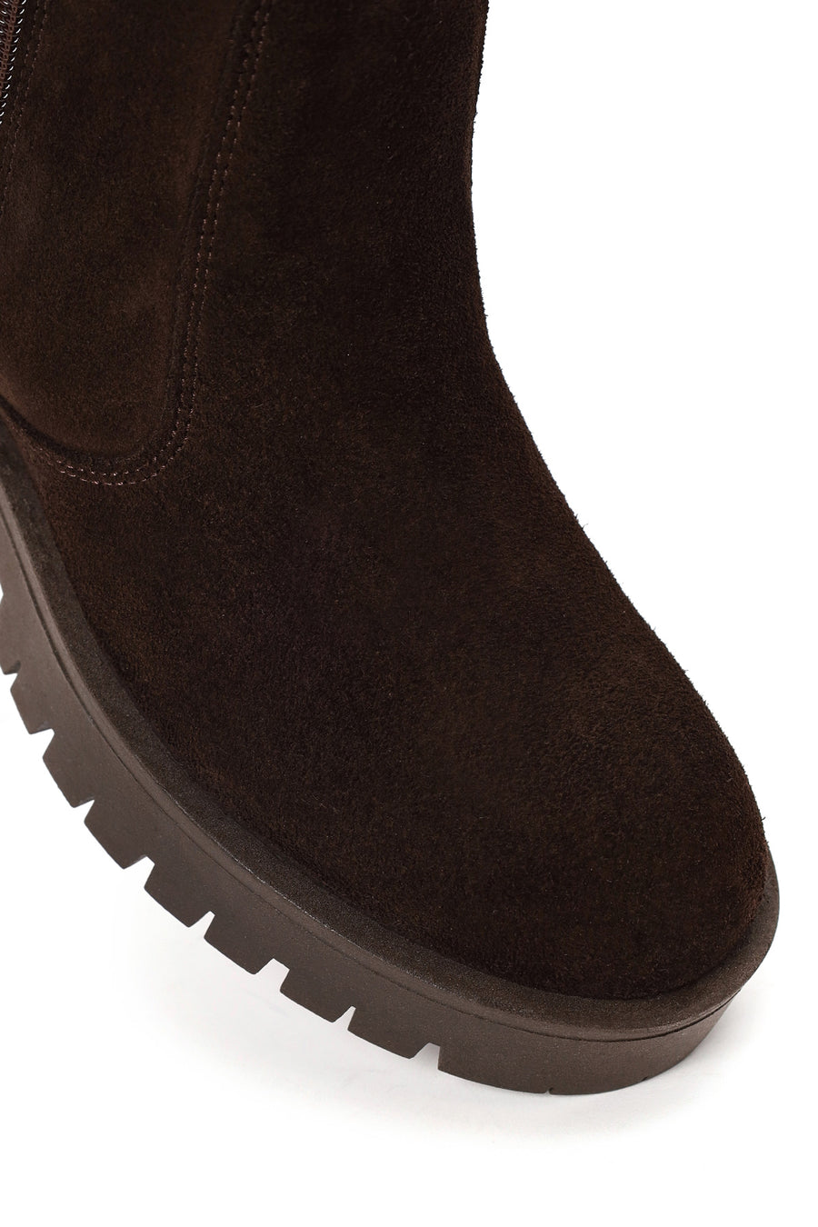 Woman Brown Double Zip Closure Suede Boots