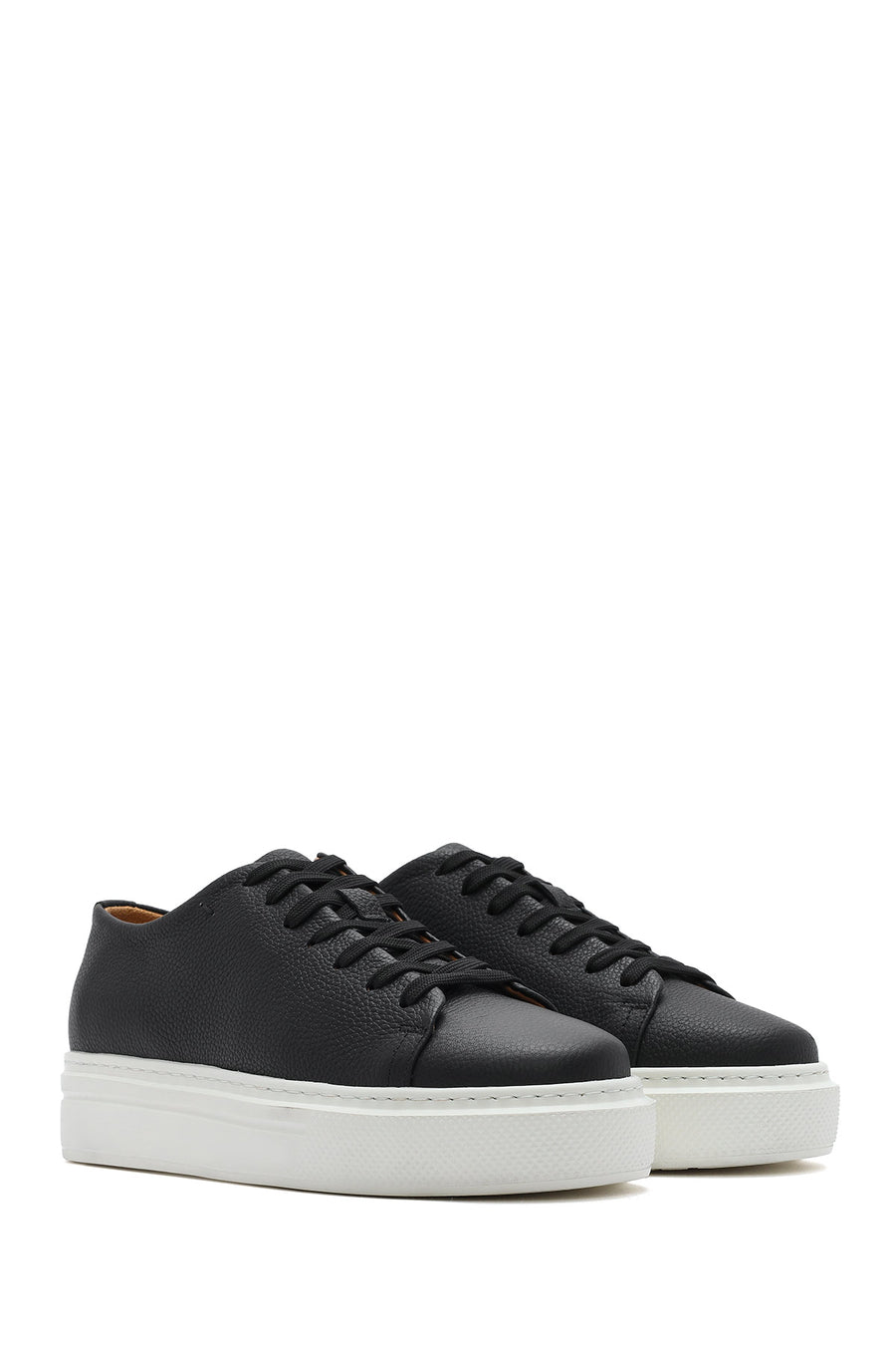 Men's Black Lace-up Thick-Sole Leather Sneaker