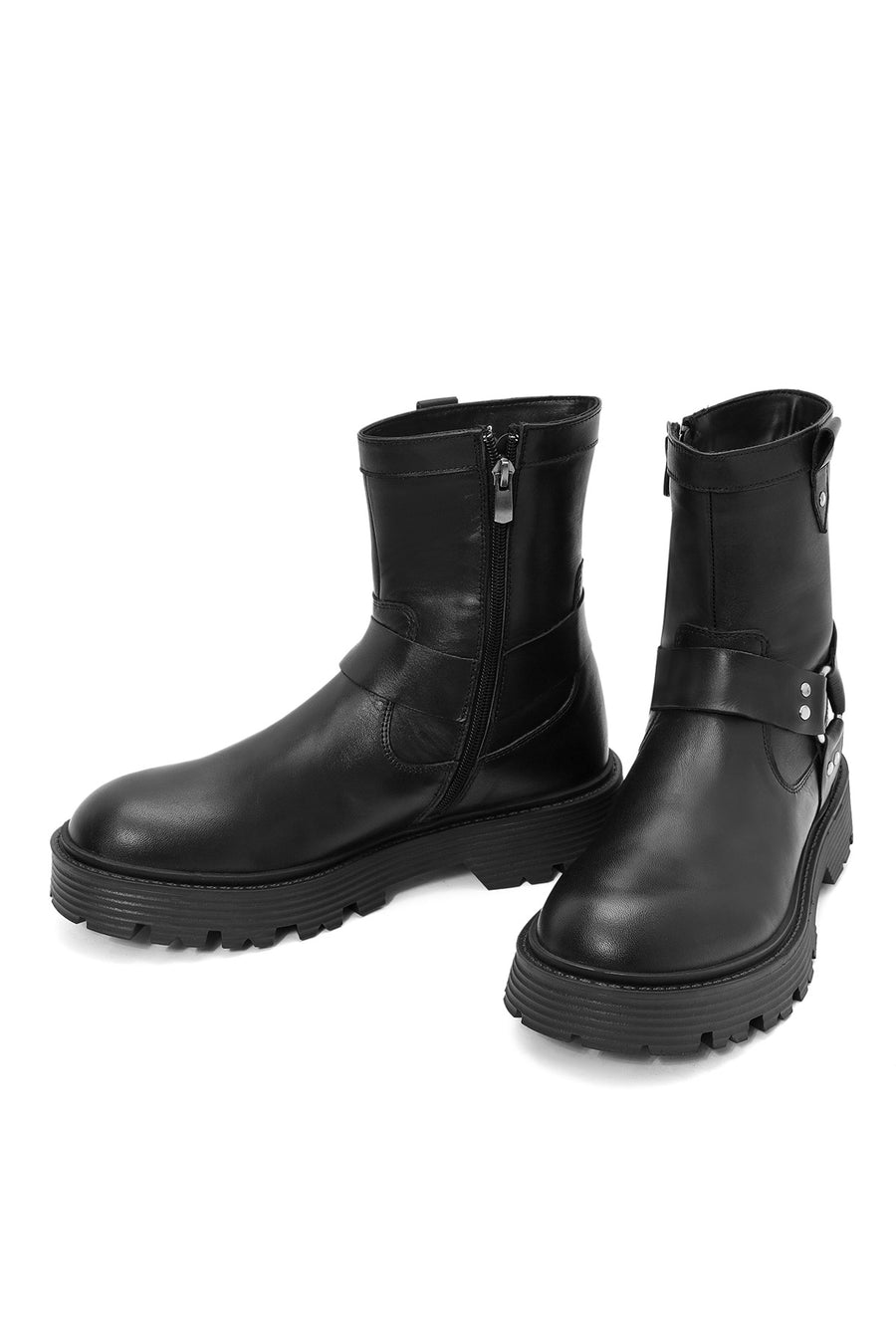 Men's Black Zippered Leather Casual Boots