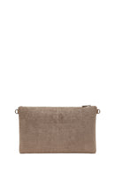 Woman Beige Chain Strap Printed Suede Clutch Bag | Derimod
