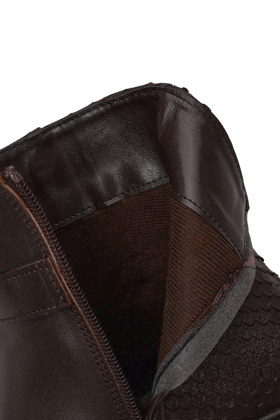 Woman Brown Zip Closure Printed Leather Boots