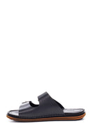 Men's Black Leather Double Buckle Slippers | Derimod