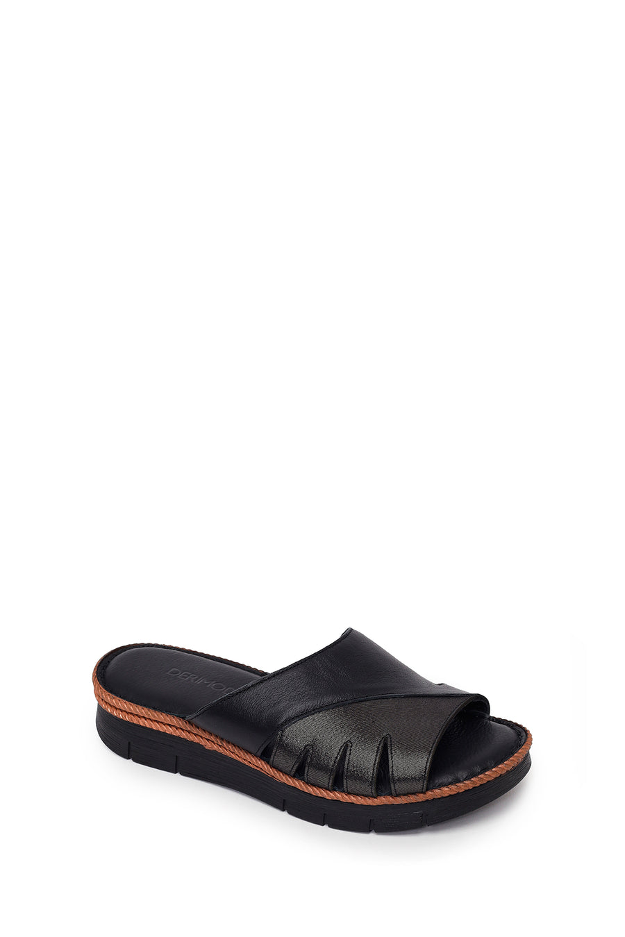 Woman Black Leather Comfort Slipper