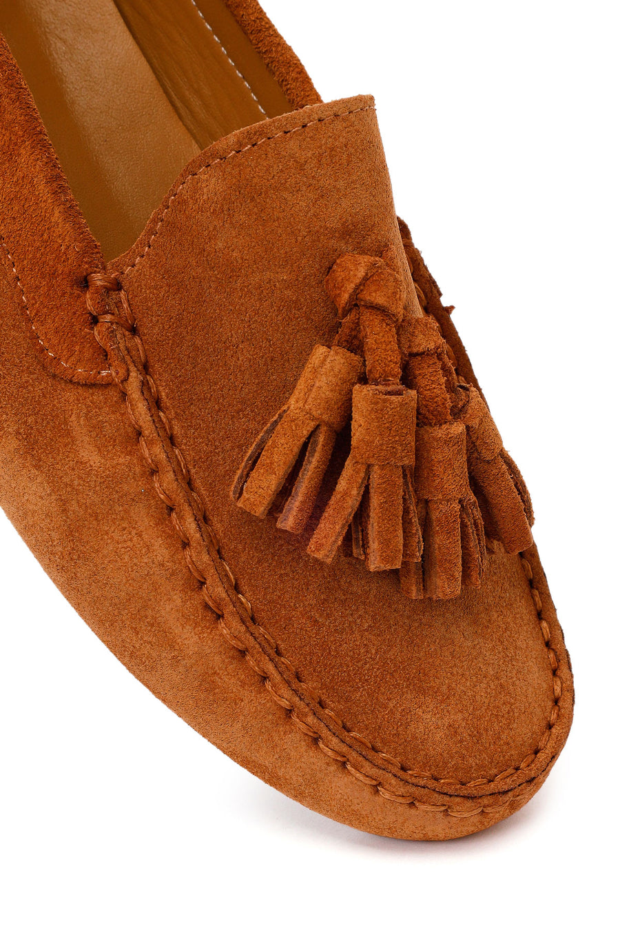 Woman Tan Tasselled Suede Leather Loafer