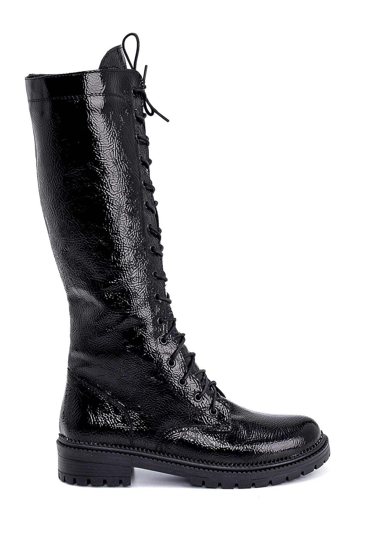 Women's Wrinkled Patent Leather Lace Up Boots 20WFE249116 | Derimod