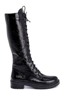 Women's Wrinkled Patent Leather Lace Up Boots | Derimod