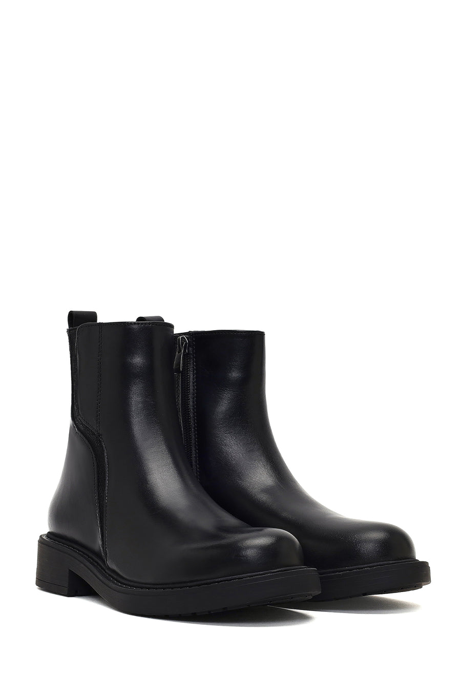 Woman Black Zip Closure Leather Boots