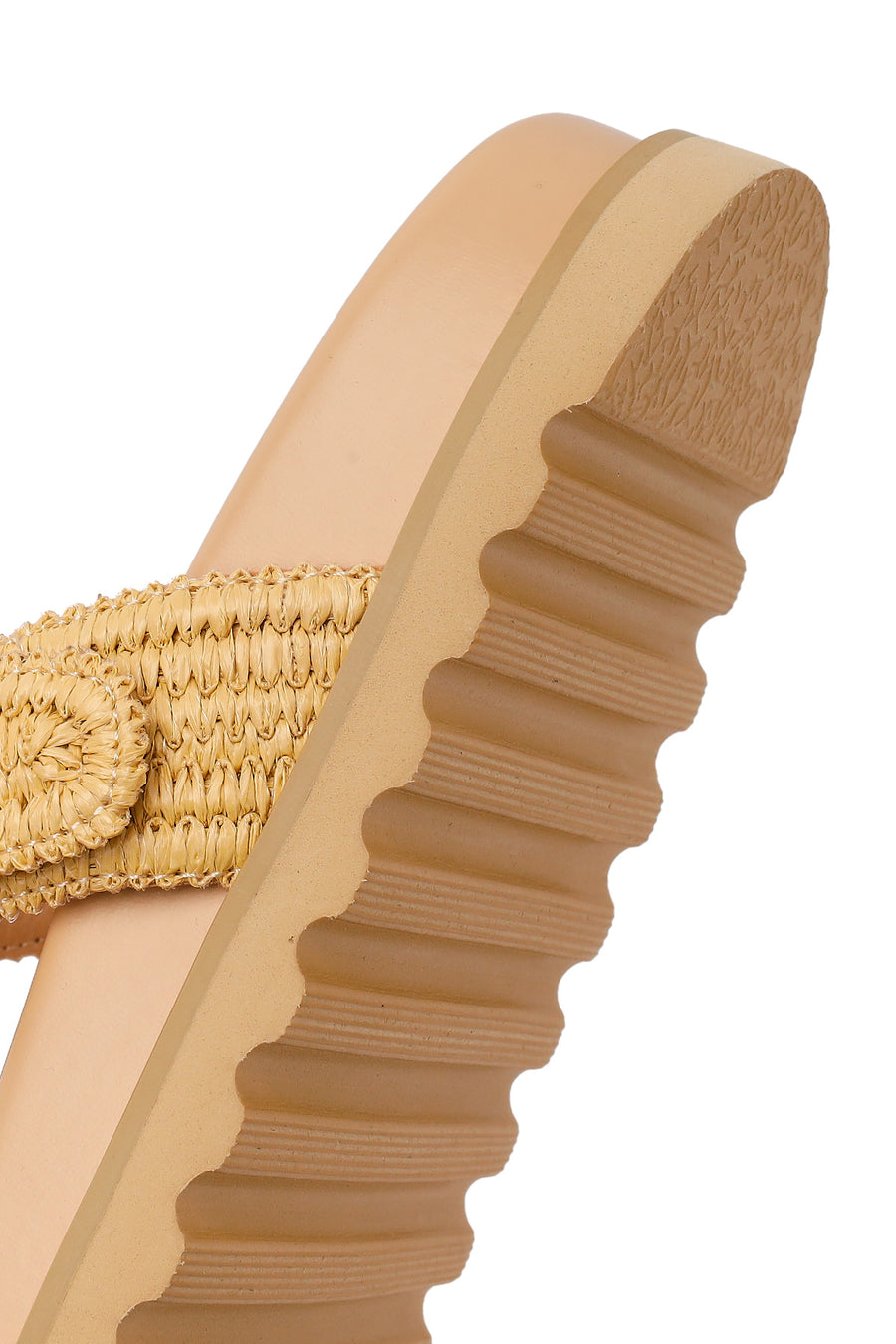 Woman Beige Embellished Straw Flip-Flops