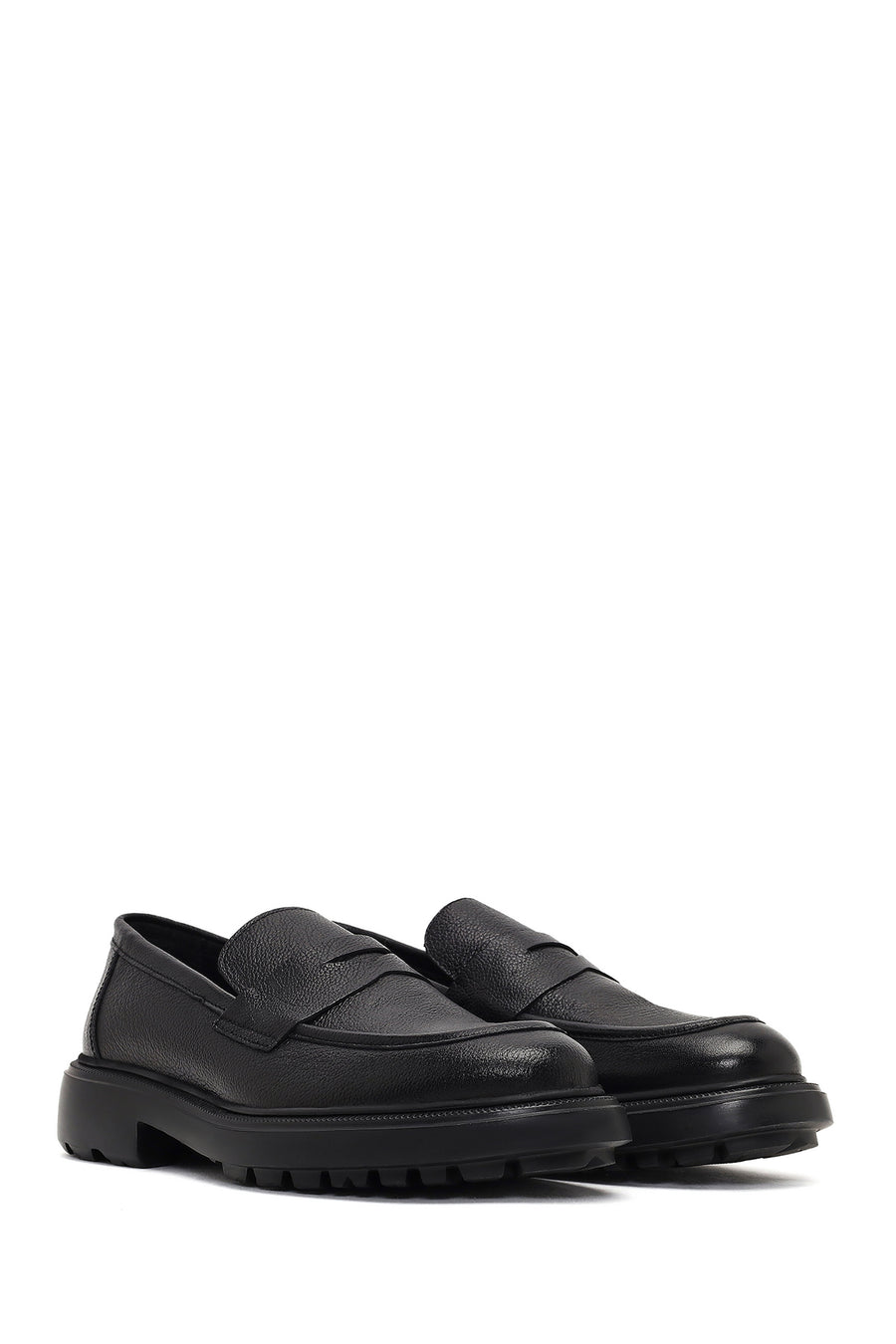 Men's Black Thick-Soled Leather Loafer