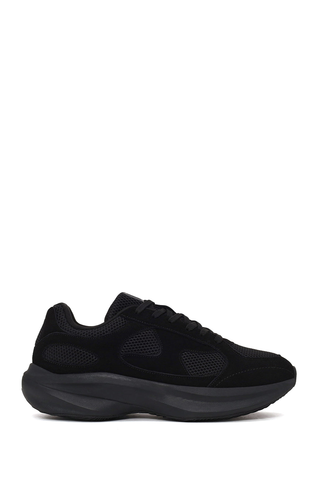 Erkek Siyah Bağcıklı Kalın Tabanlı Kumaş Sneaker