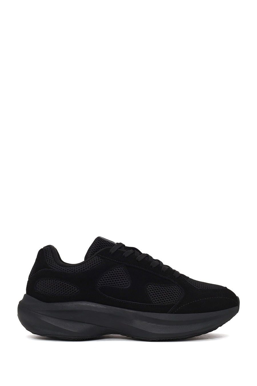 Erkek Siyah Bağcıklı Kalın Tabanlı Kumaş Sneaker WM68006665 | Derimod