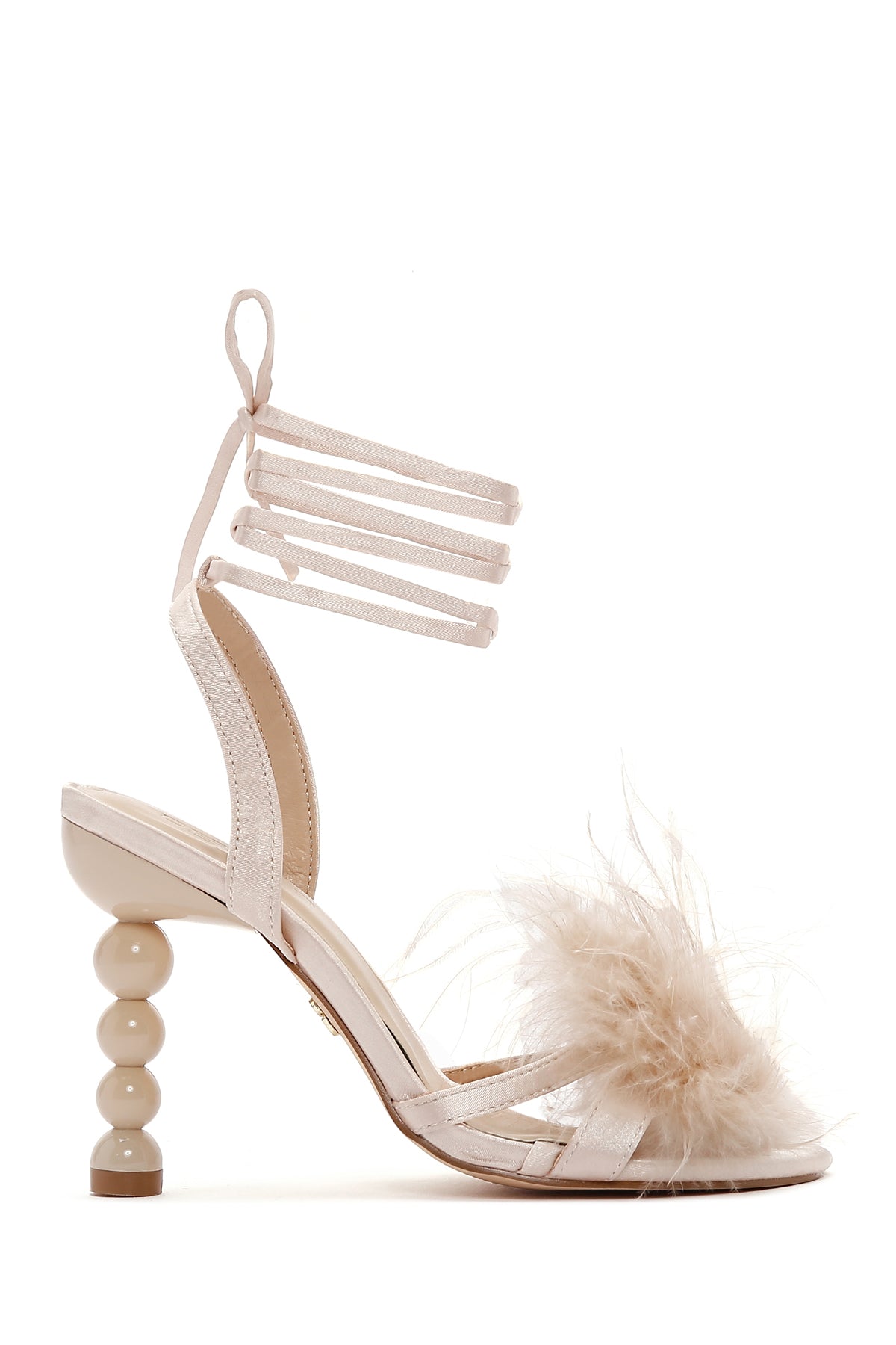 Kadın Bej Bilekten Bağlamalı İnce Topuklu Sandalet