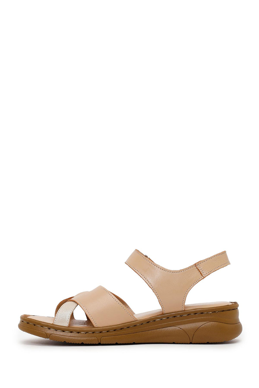 Woman Beige Strappy Leather Comfort Sandal