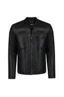 Endrick Male Black Slim-Fit Leather Jacket | Derimod