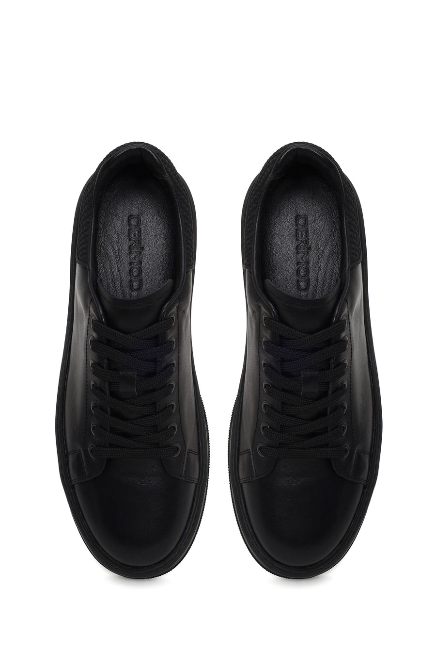 Male Black Lace-Up Chunky-Sole Leather Sneaker