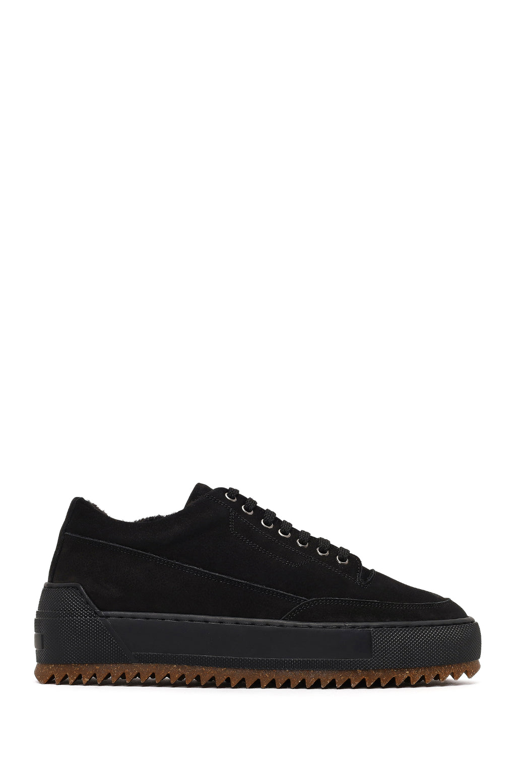 Erkek Siyah Bağcıklı Kalın Tabanlı Nubuk Deri Sneaker