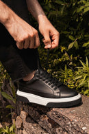 Erkek Siyah Bağcıklı Kalın Tabanlı Deri Sneaker | Derimod