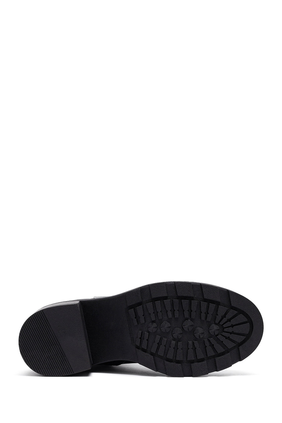 Woman Black Zip Closure Thick-Heeled Leather Boots