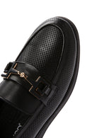 Women's Black Buckle Detailed Leather Comfort Loafer | Derimod