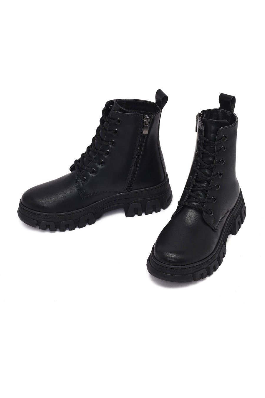 Woman Black Zippered Combat Boots