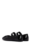 Women's Black Striped Patent Leather Ballerinas | Derimod