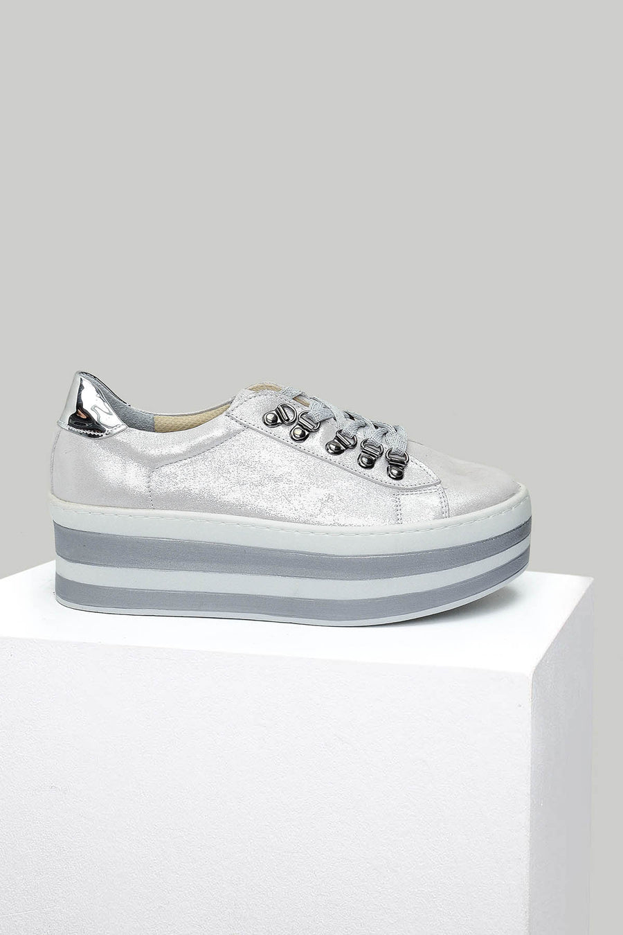 High Sole Silver Women's Leather Sneaker