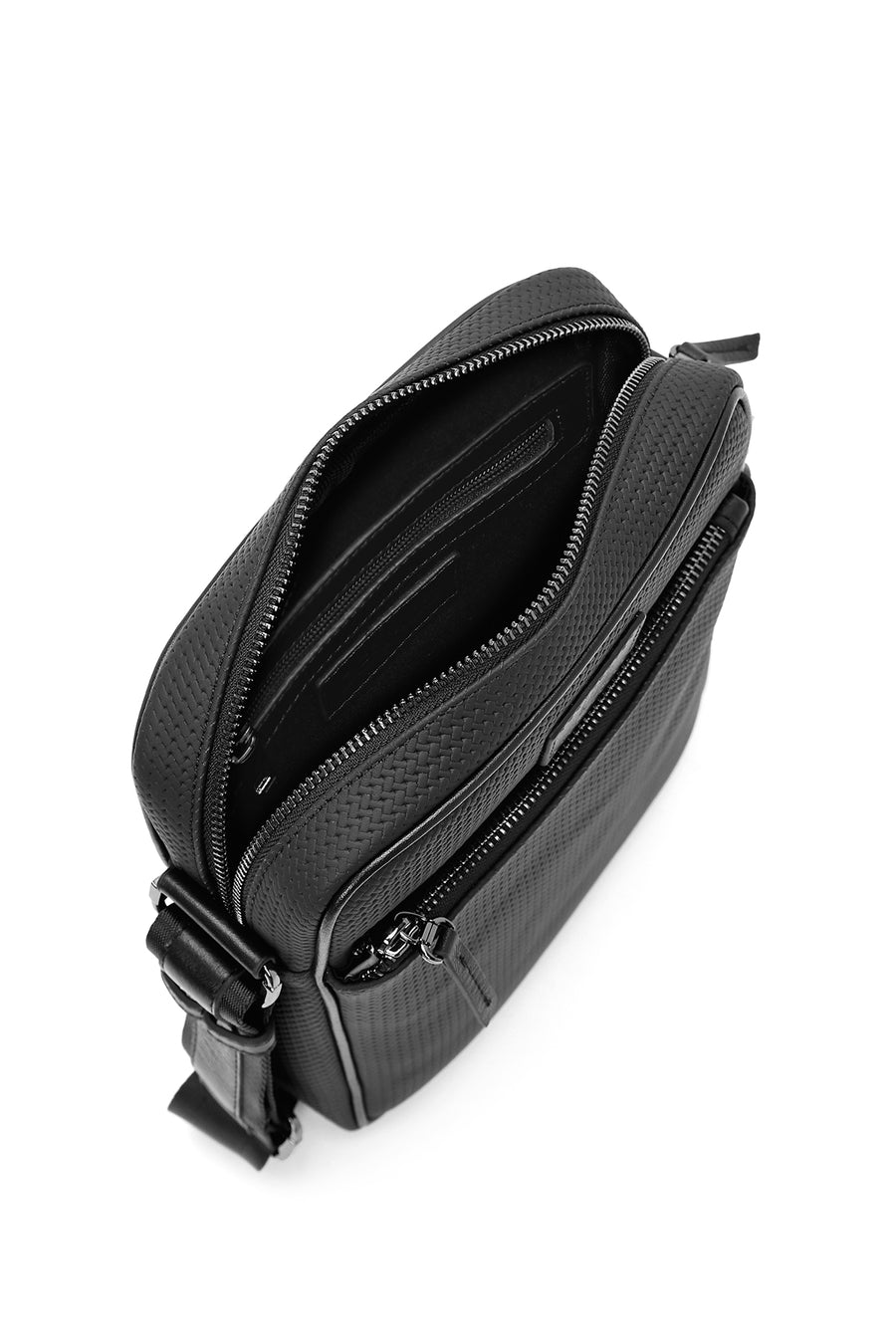 Men's Black Printed Leather Messenger Bag