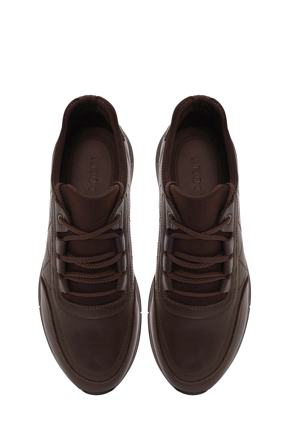 Erkek Kahverengi Bağcıklı Deri Casual Sneaker