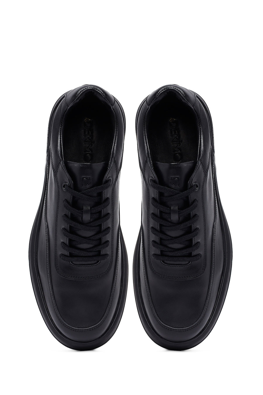 Erkek Siyah Bağcıklı Deri Casual Sneaker