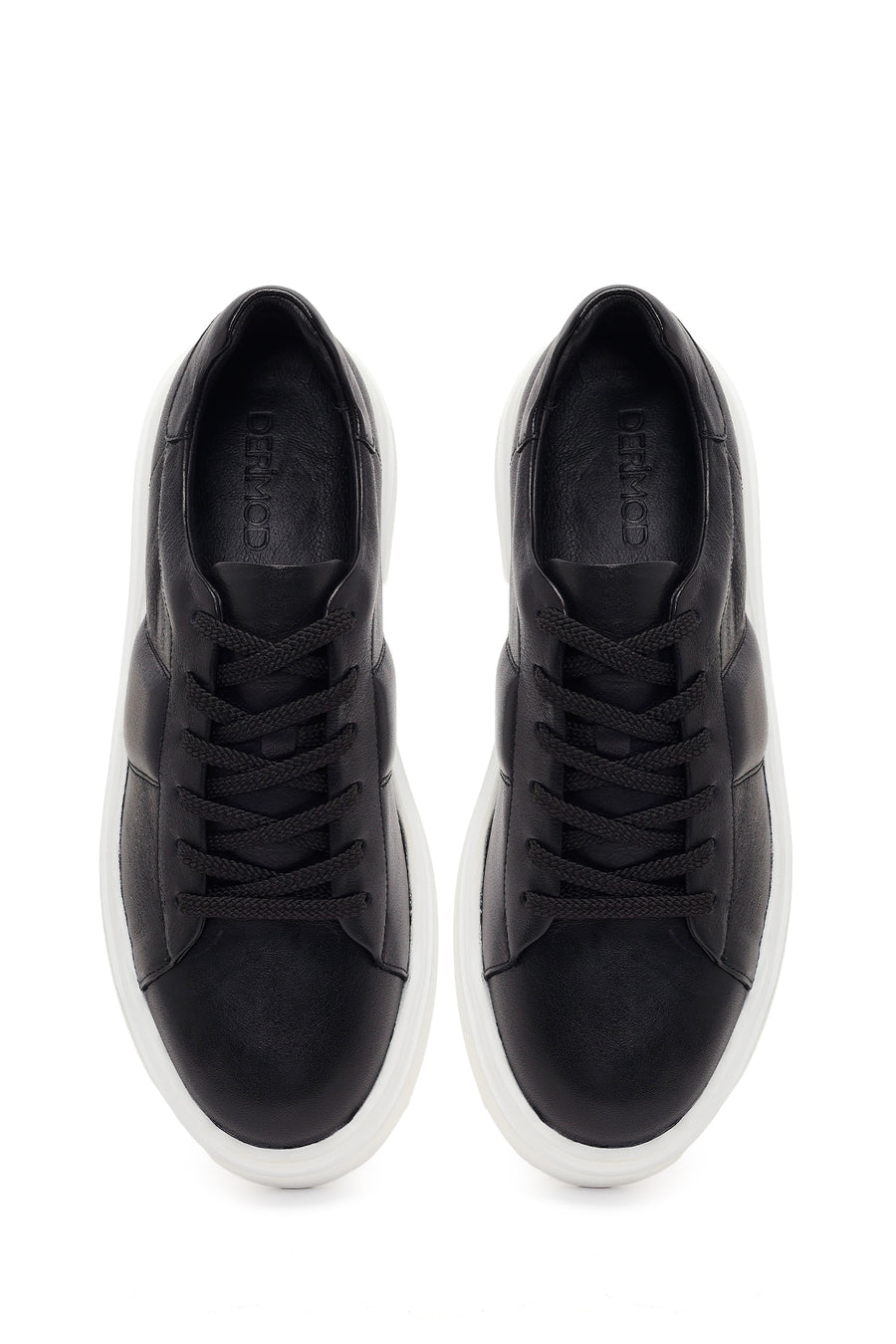 Men's Black Lace-up Thick-Sole Leather Sneaker