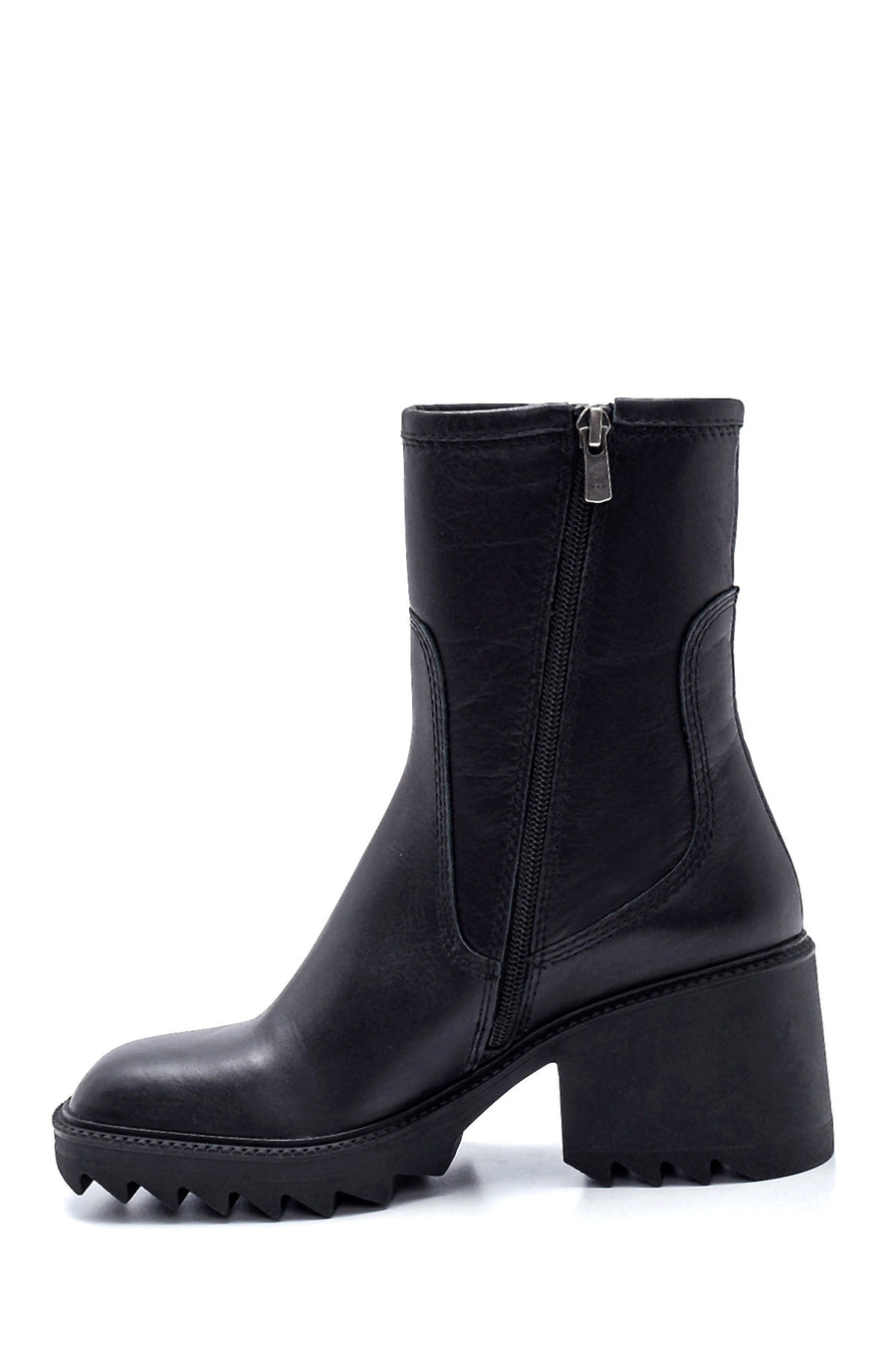 Women's Leather Zippered Heeled Boots