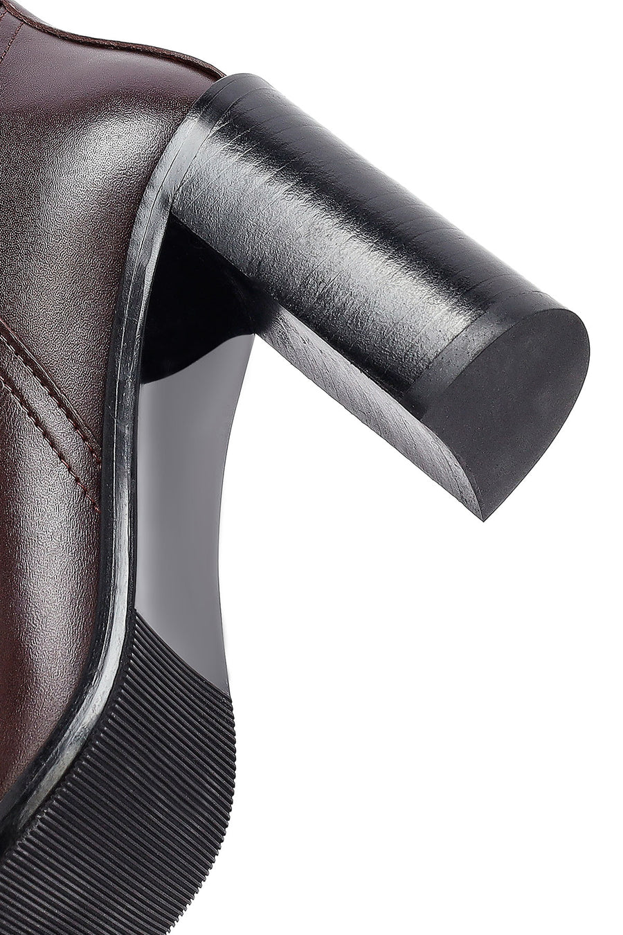 Woman Burgundy Thick Heels Leather Boot