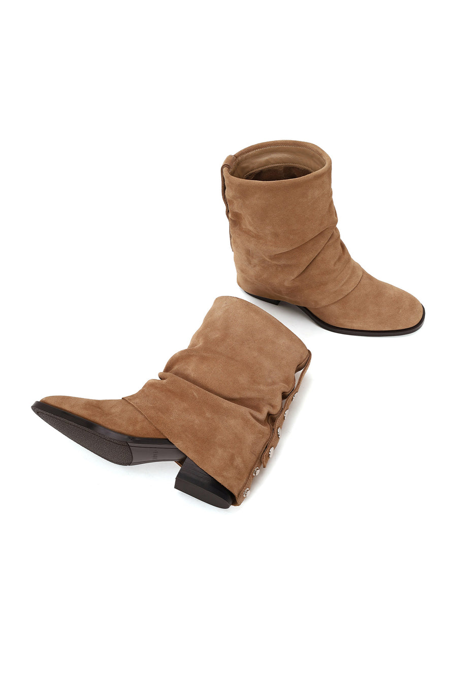 Woman Beige Chunky-Heel Suede Boots