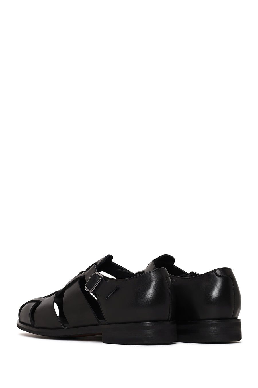 Derimod Black Male Black Leather Buckled Summery / Summer Shoes