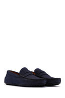 Men's Navy Blue Nubuck Leather Casual Loafer | Derimod