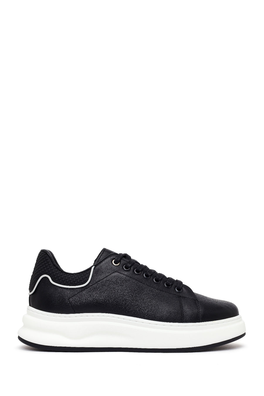 Men's Black Lace-up Thick-Sole Leather Sneaker 26SFD660518 | Derimod