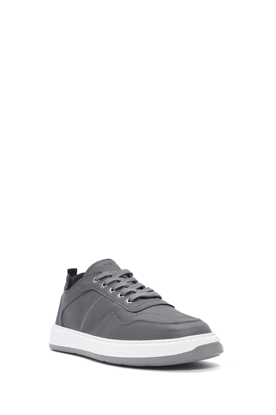 Men's Grey Lace-Up Leather Sneakers