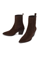 Woman Brown Chunky-Heeled Suede Cowboy Boots | Derimod