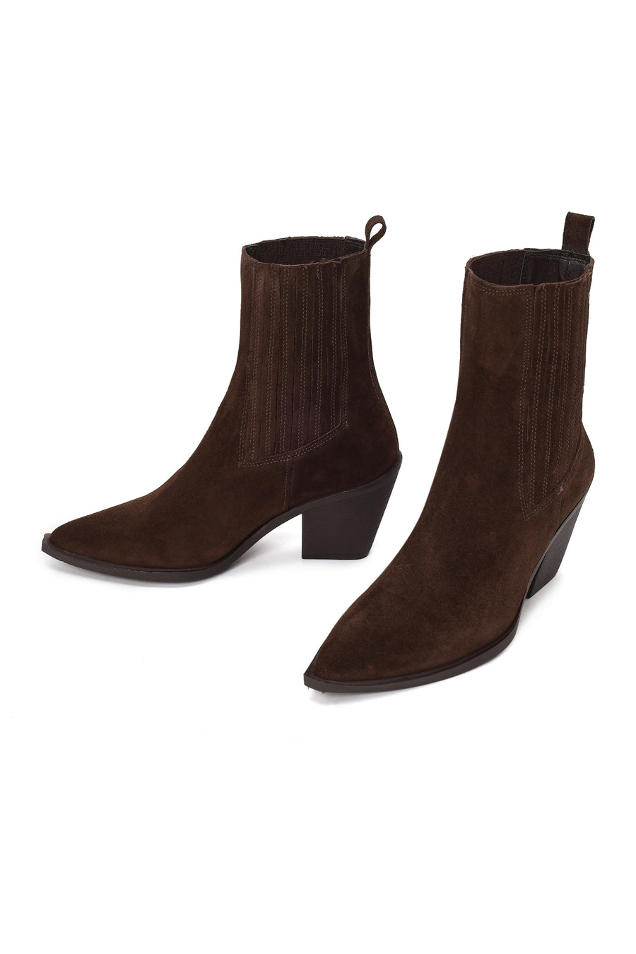 Woman Brown Chunky-Heeled Suede Cowboy Boots