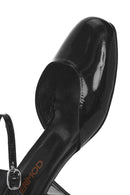 Women's Black Ankle Buckle Low Thick Heel Patent Leather Shoes | Derimod
