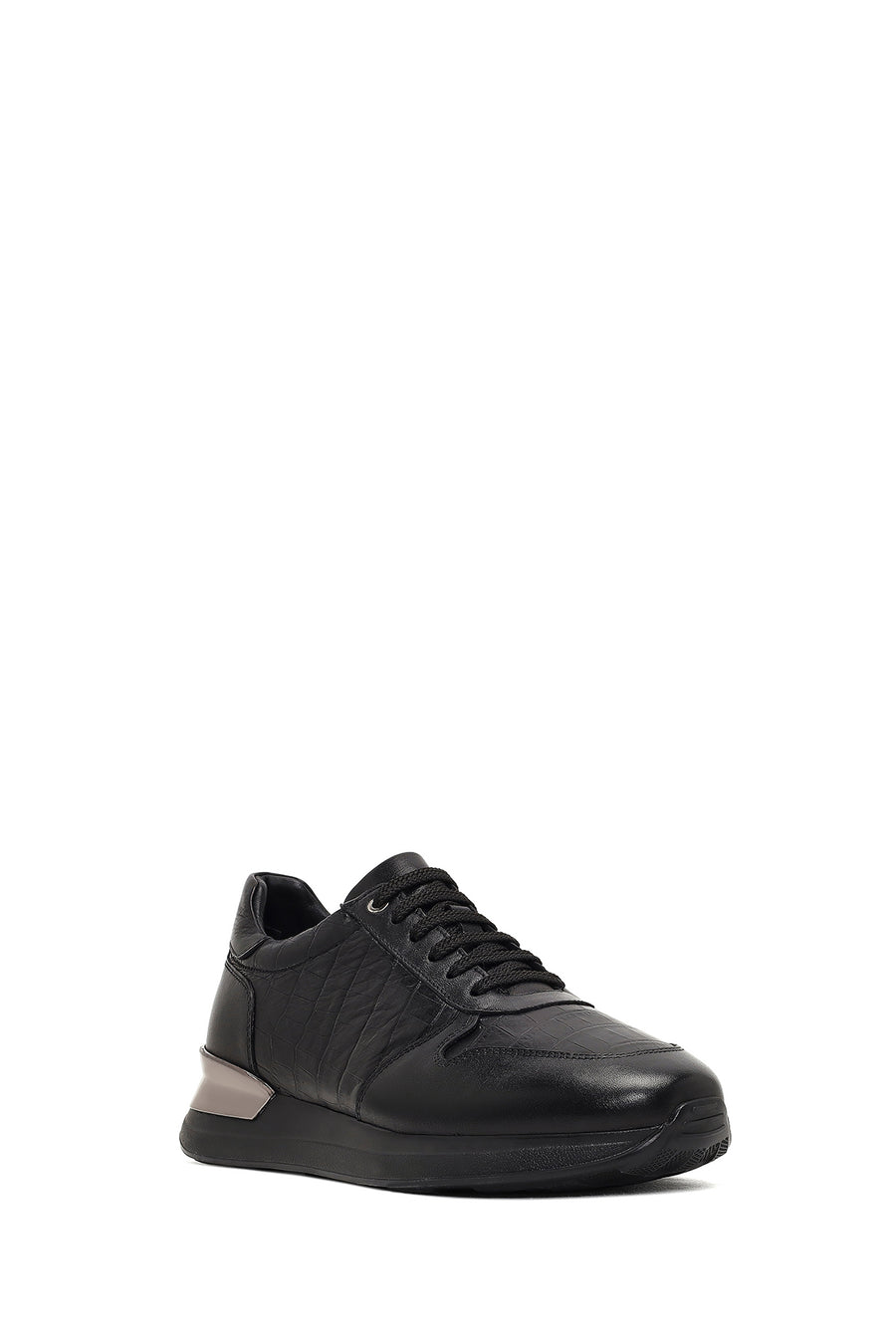 Erkek Siyah Bağcıklı Kalın Tabanlı Deri Sneaker