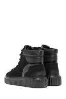 Men's Black Lace-Up Nubuck Leather High Top Sneakers | Derimod