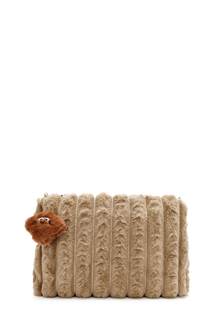 Women's Beige Accessory Detailed Plush Shoulder Bag
