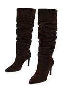 Woman Brown Thin-Heeled Suede Boots | Derimod