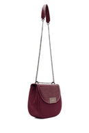 Women's Burgundy Chain Strap Printed Shoulder Bag | Derimod