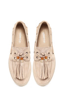 Woman Beige Tasseled Suede Leather Loafer | Derimod