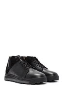 Men's Black Lace-Up Leather High Top Sneakers | Derimod