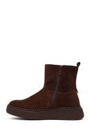 Woman Brown Zip Closure Thick-Soled Suede Boots | Derimod