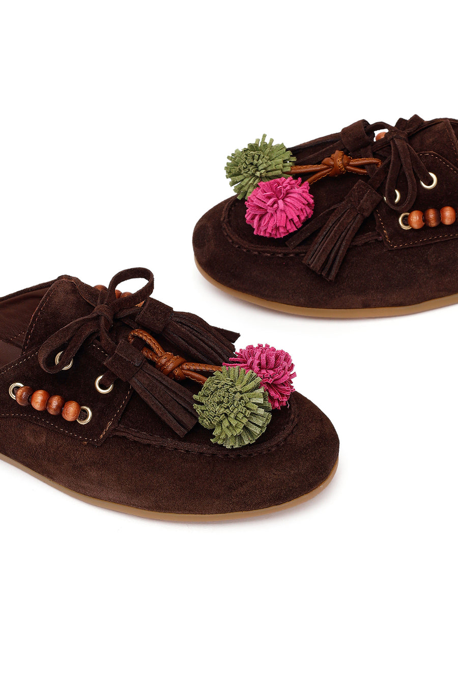 Woman Brown Tassel Suede Mule Slipper