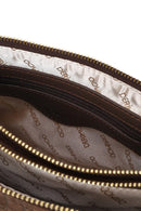 Woman Brown Printed Long-Strap Suede Shoulder Bag | Derimod